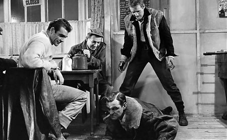 Sean Connery, Sid James, Stanley Baker and Patrick McGoohan in Hell Drivers
